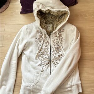Fox White Teddy Jacket with Embroidered Design